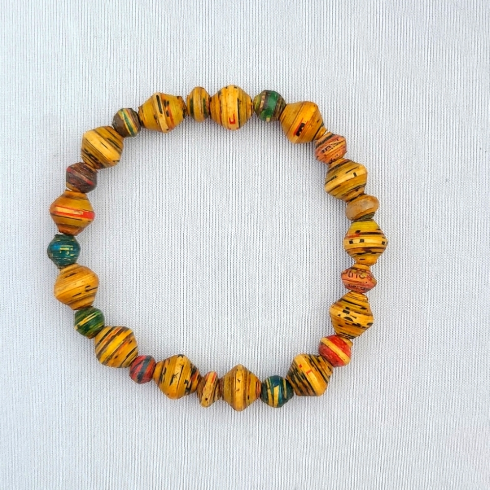 Retro Stretch Bracelet Handmade Beads Neutral Color Stackable Lightweight Funky